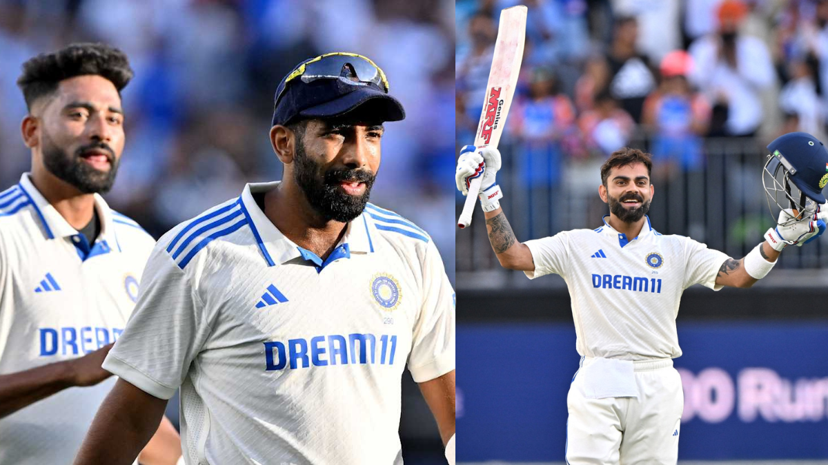 Virat Kohli celebrates his unbeaten century against Australia during the Perth Test.