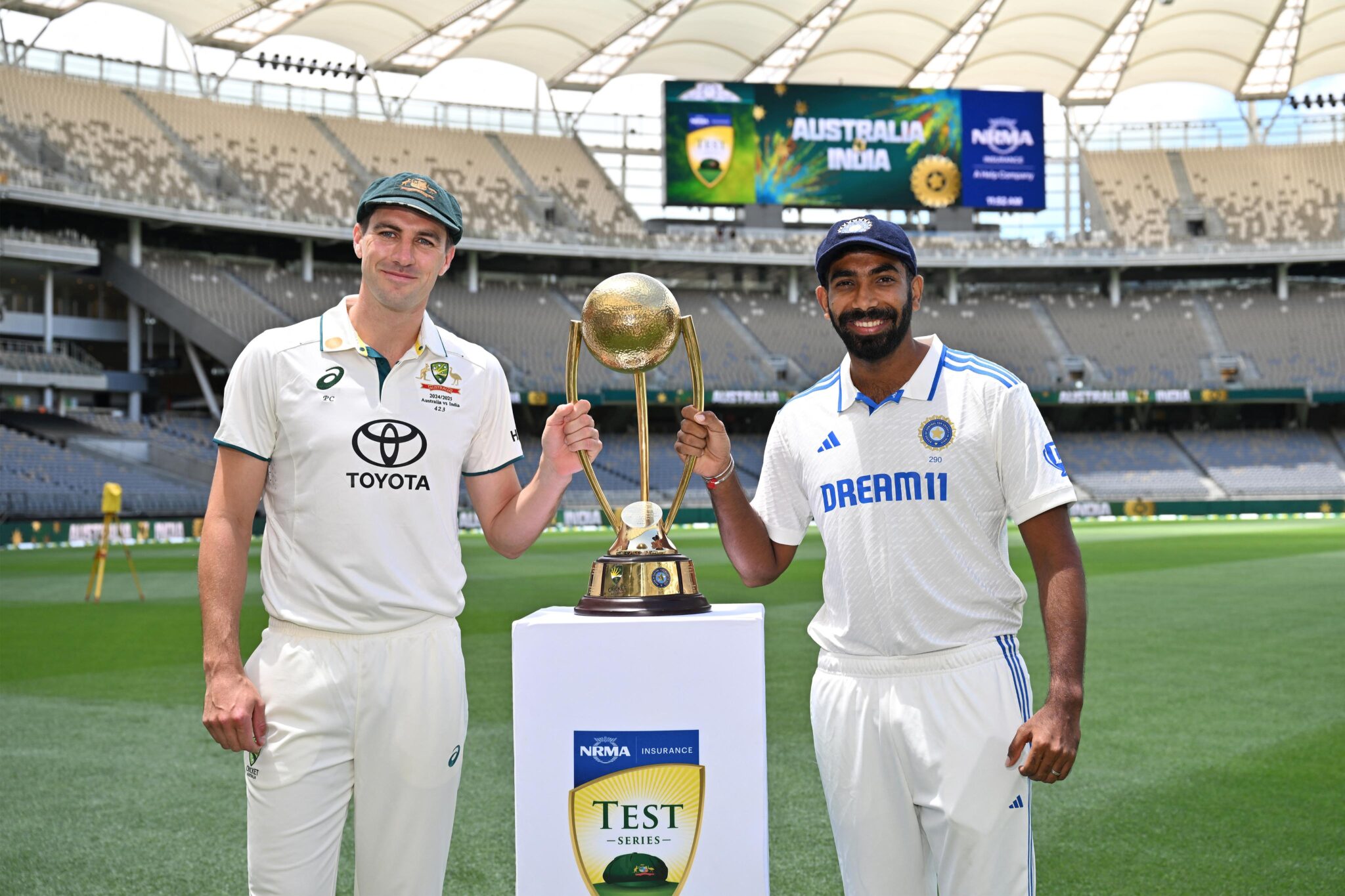 AUS vs IND 1st Test: Australia and India captains during the toss at Optus Stadium, Perth.