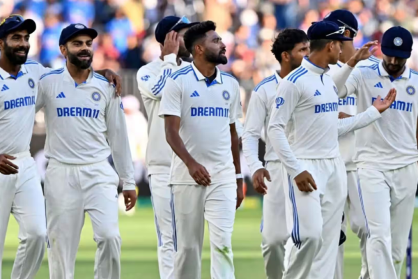 : Jasprit Bumrah and Mohammed Siraj celebrate India’s historic Test win in Perth against Australia.