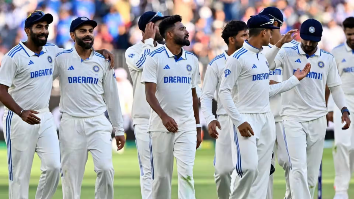 : Jasprit Bumrah and Mohammed Siraj celebrate India’s historic Test win in Perth against Australia.