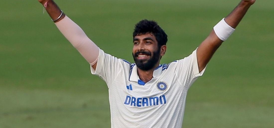 Jasprit Bumrah celebrates a wicket in India's first Test vs. Australia in Perth.