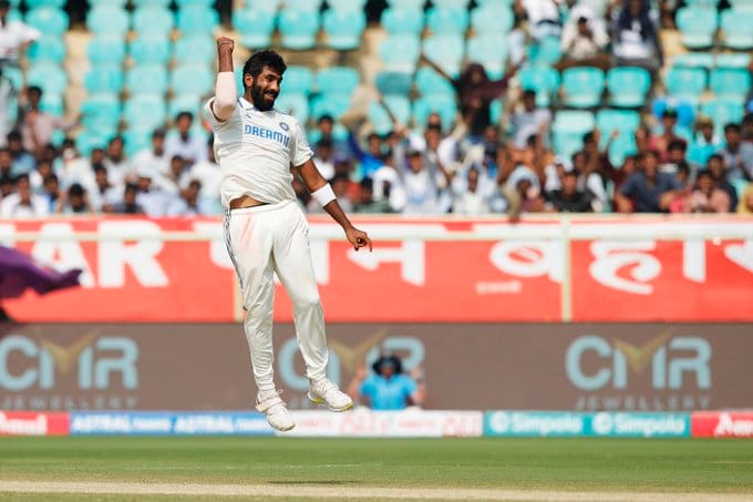 Jasprit Bumrah celebrating a wicket during a Test match against Australia