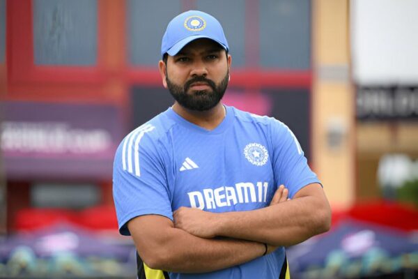 Rohit Sharma during a Test match, preparing to take charge of the Indian cricket team.