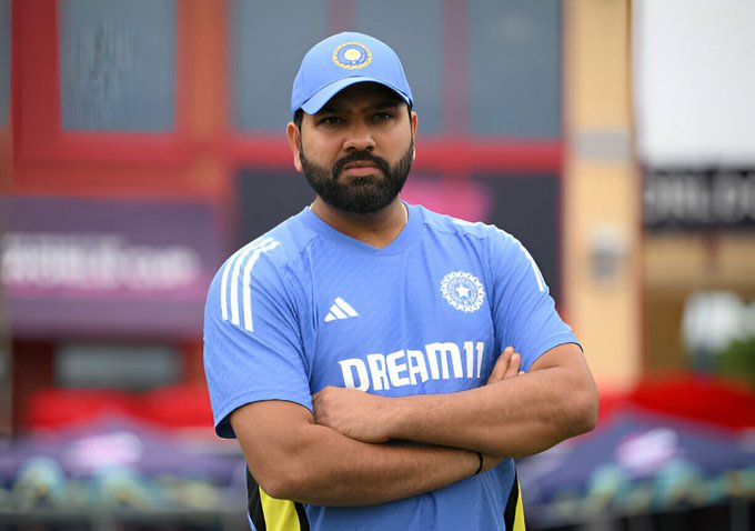 Rohit Sharma during a Test match, preparing to take charge of the Indian cricket team.