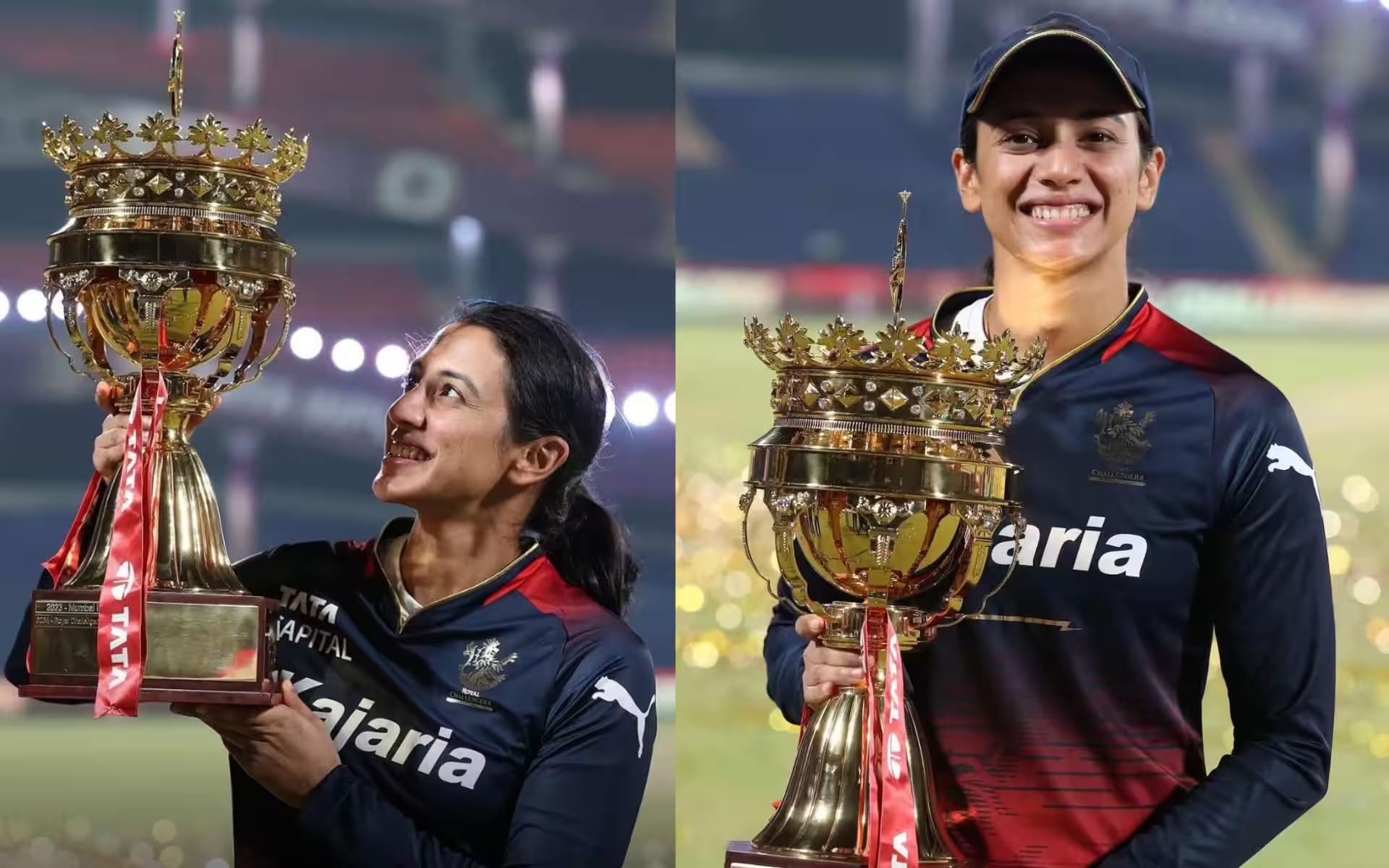 Smriti Mandhana triumphantly receiving the Sportswoman of the Year award at the 2024 Indian Sports Honours.