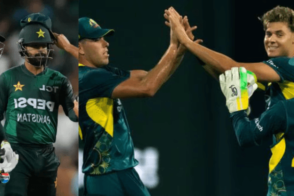 Spencer Johnson celebrates after taking a wicket in the second T20I Australia vs. Pakistan