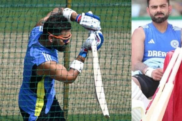 Virat Kohli practicing in the nets ahead of the Perth Test against Australia