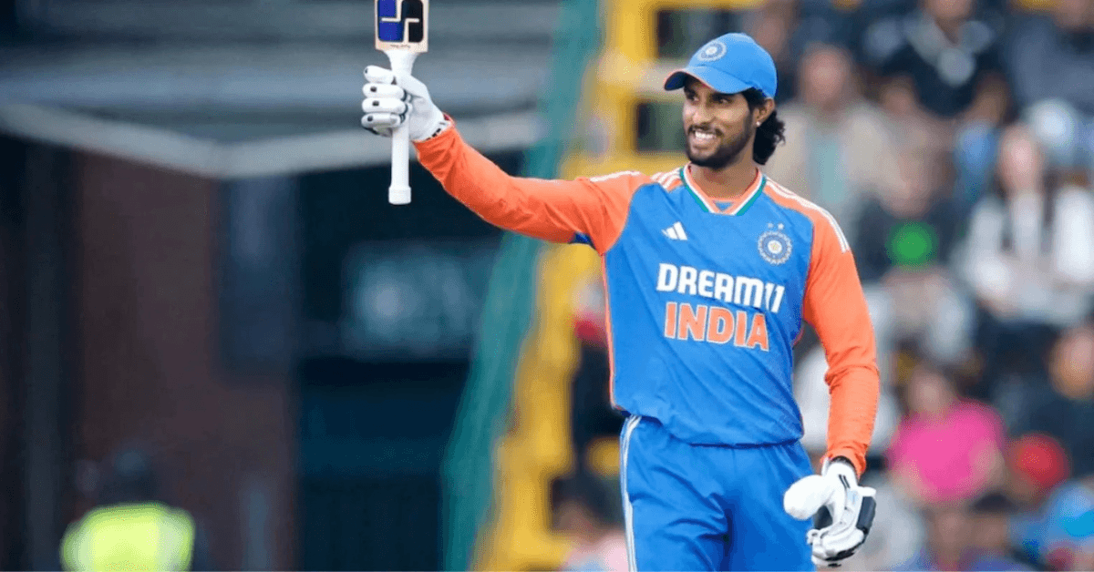 Tilak Varma celebrating a century in the T20I series vs. South Africa