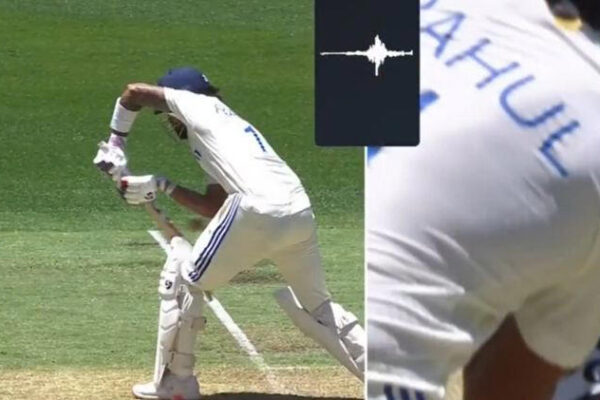 KL Rahul reacts after his controversial dismissal during the Perth Test against Australia.