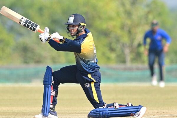 Abhishek Sharma in action during Syed Mushtaq Ali Trophy against Hyderabad.