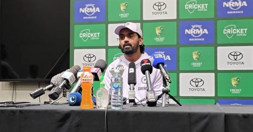 KL Rahul during a press conference ahead of the pink-ball Test against Australia