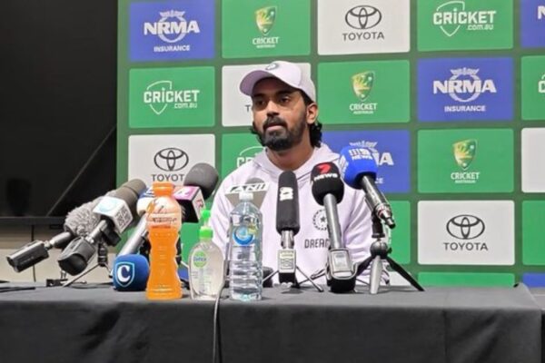 KL Rahul during a press conference ahead of the pink-ball Test against Australia