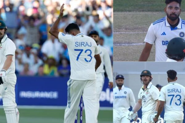 Mohammed Siraj celebrates after dismissing Travis Head in the second Test at the Adelaide Oval between India and Australia.