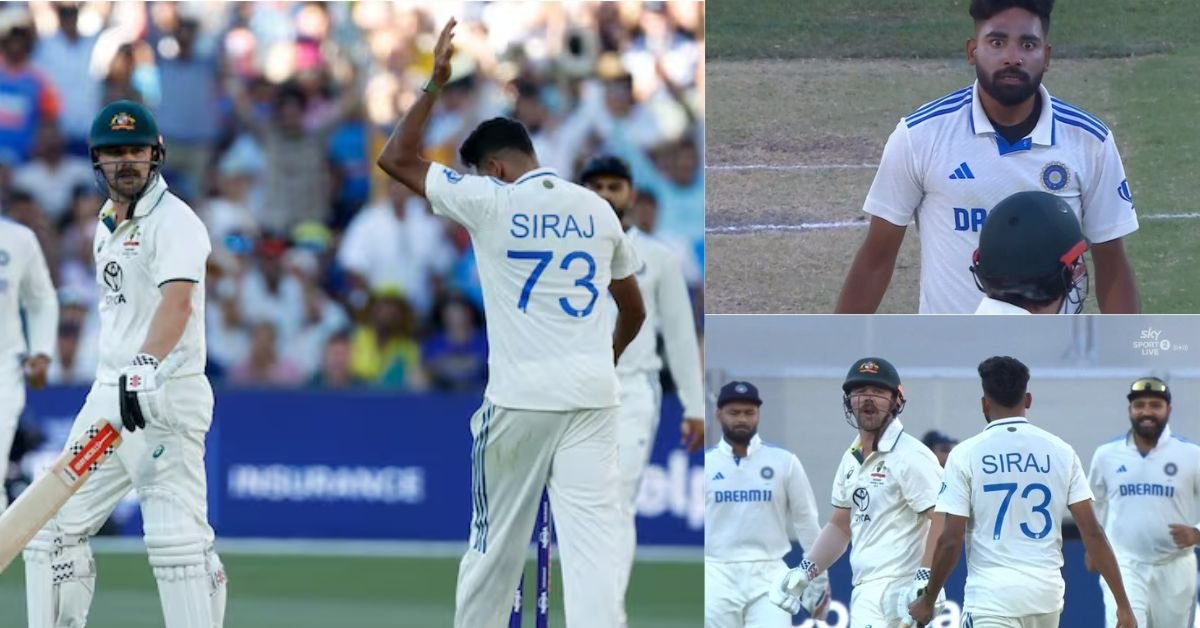 Mohammed Siraj celebrates after dismissing Travis Head in the second Test at the Adelaide Oval between India and Australia.