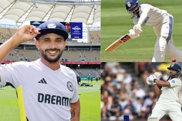 Nitish Kumar Reddy celebrates after hitting his sixth six during the Test series in Australia, creating a new Indian record