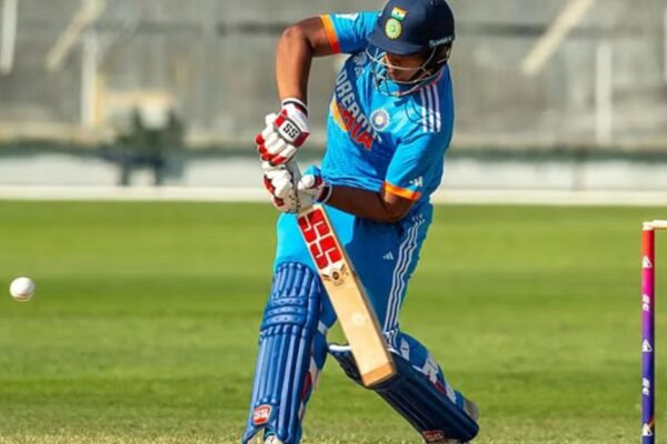 Vaibhav Suryavanshi celebrates his 67-run knock in the U19 Asia Cup semi-final vs. Sri Lanka.